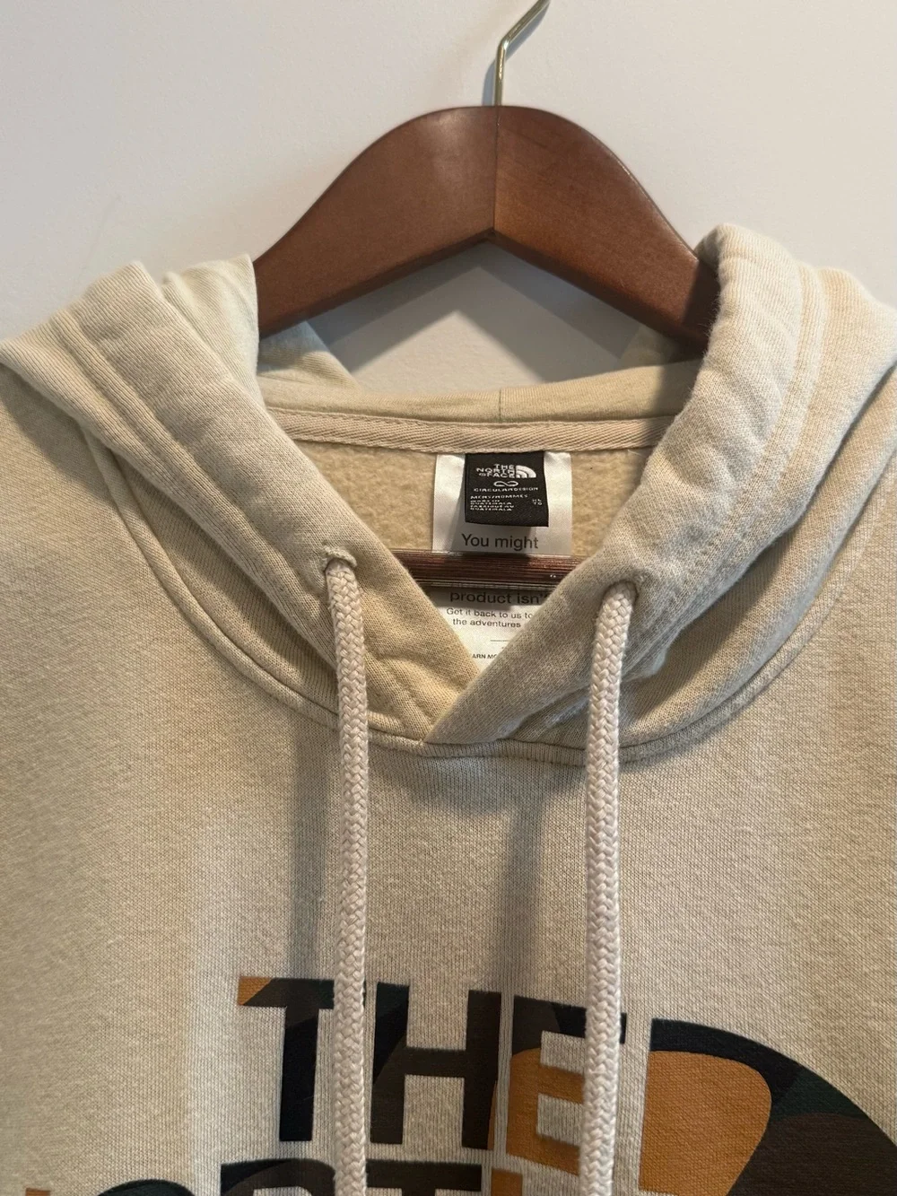 The North Face Men's Cream Logo Pullover Hoodie with Multicolor Logo